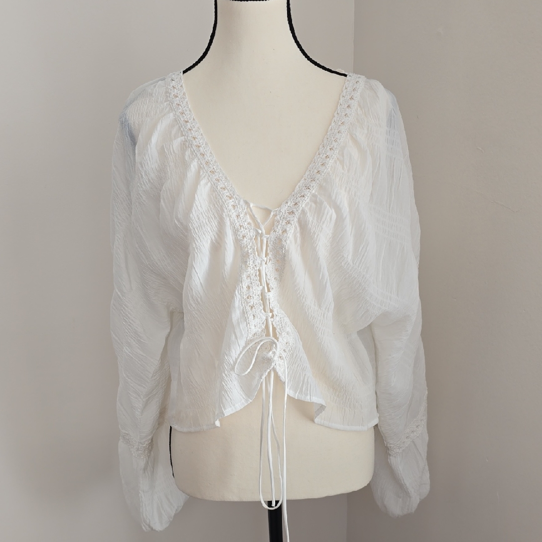 Acoa Women's White Lace-Up Flowy Blouse